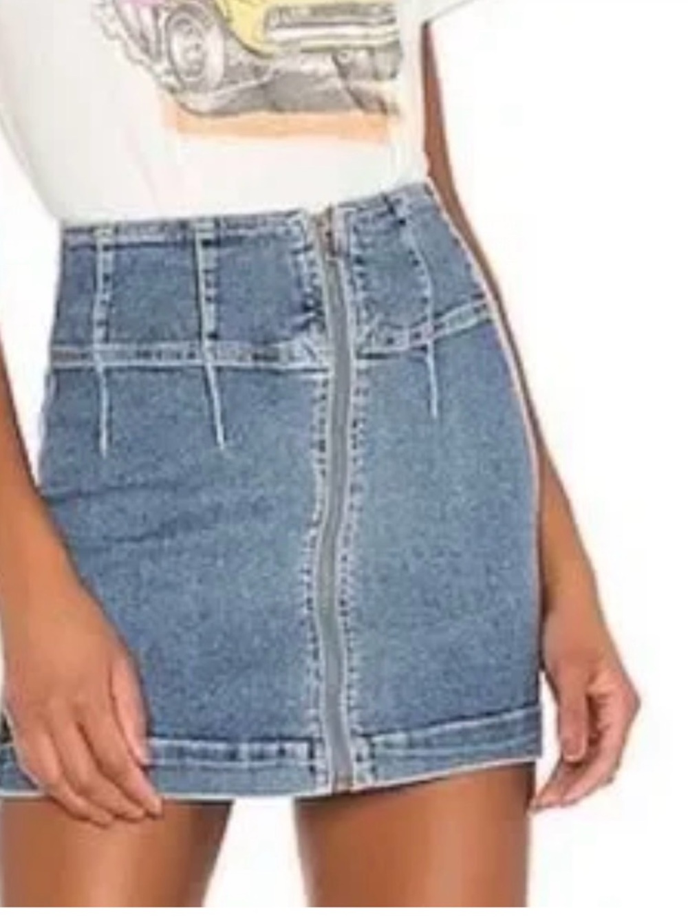 We The Free Blue Denim High-Rise Mini Skirt with Front Zip